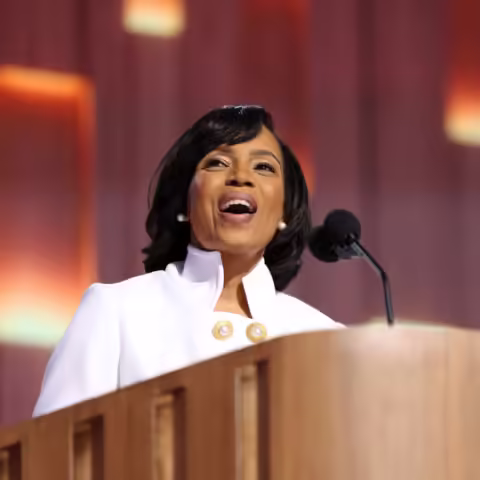 Democratic Nominee for the US Senate, Maryland Angela Alsobrooks speaks on the second day of the Democratic National Convention in Chicago, on Aug. 20, 2024. Charly Triballeau/AFP via Getty Images