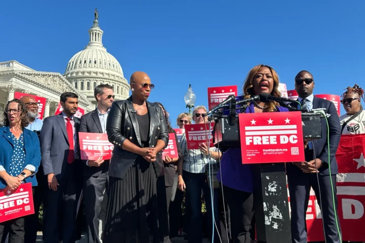 Who Is Janeese Lewis George? Ward 4 Councilmember Janeese Lewis George speaking at a rally outside the U.S. Capitol in September. (Martin Austermuhle) 51st